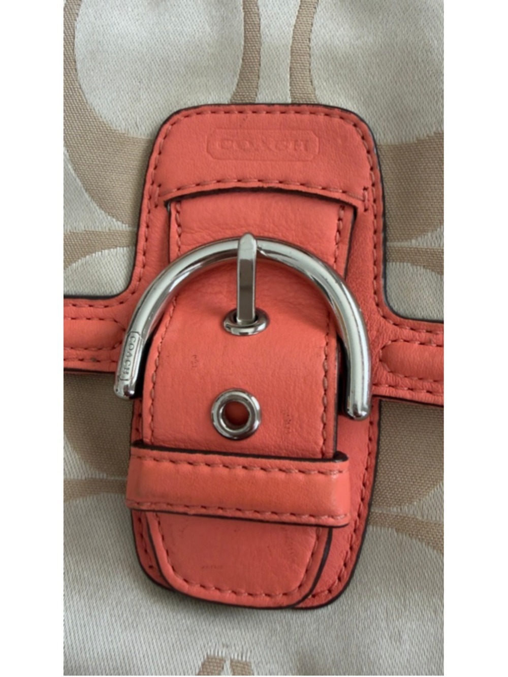 Coach Campbell Signature Hobo Bag - Light Khaki/Coral - Picture 7 of 10